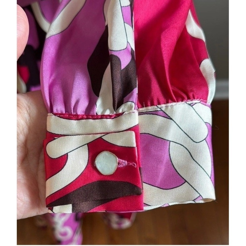Zara Pink and Red Chain Print Ivory Enamel Button Satin Shirt Dress Size large - Picture 6 of 9